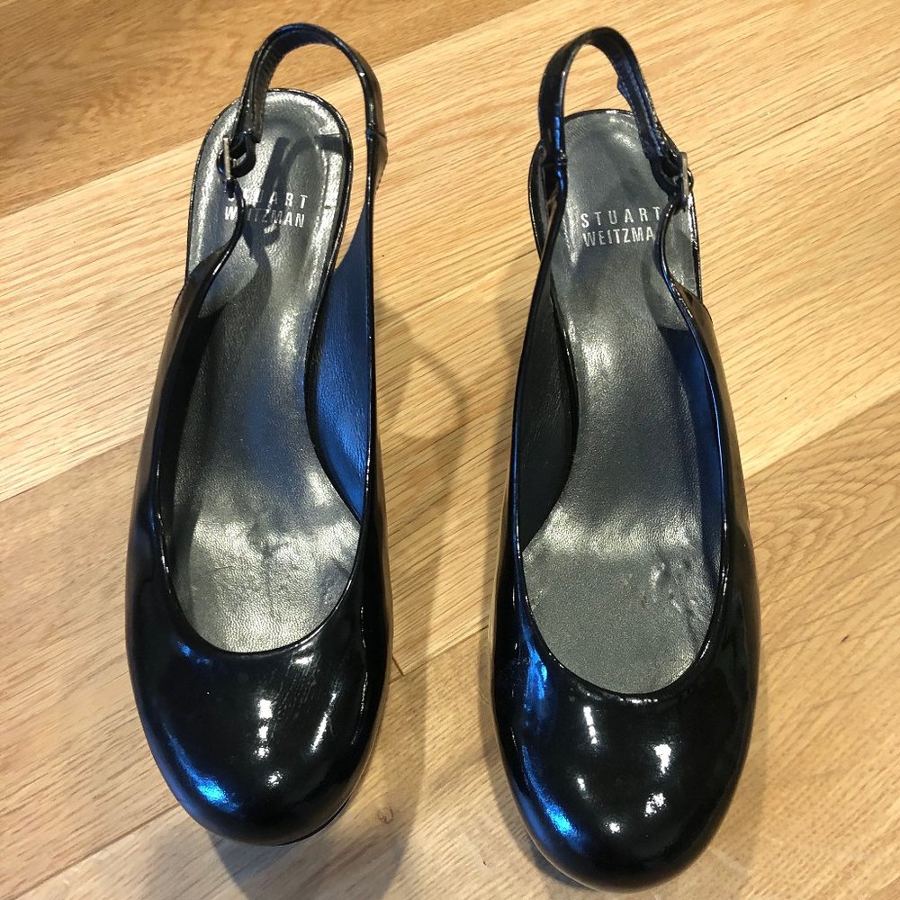 Stuart Weitzman Slingback Pumps - size 5 1/2 - black PATENT leather